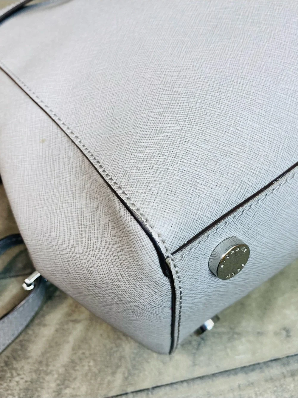 Michael Kors Sutton Medium Saffiano Leather Satchel Bag Gray Silver Hardware